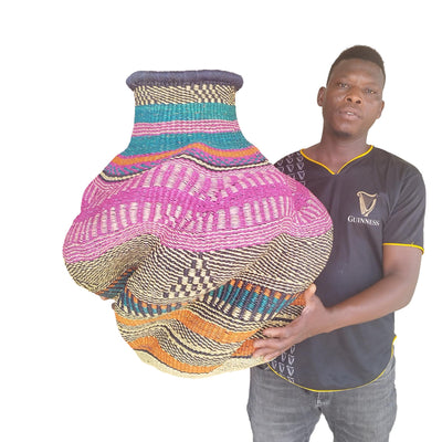 African Woven Basket, Decorative Baskets, Vegan Gift Basket, Bolga Basket, Christmas Gift Basket