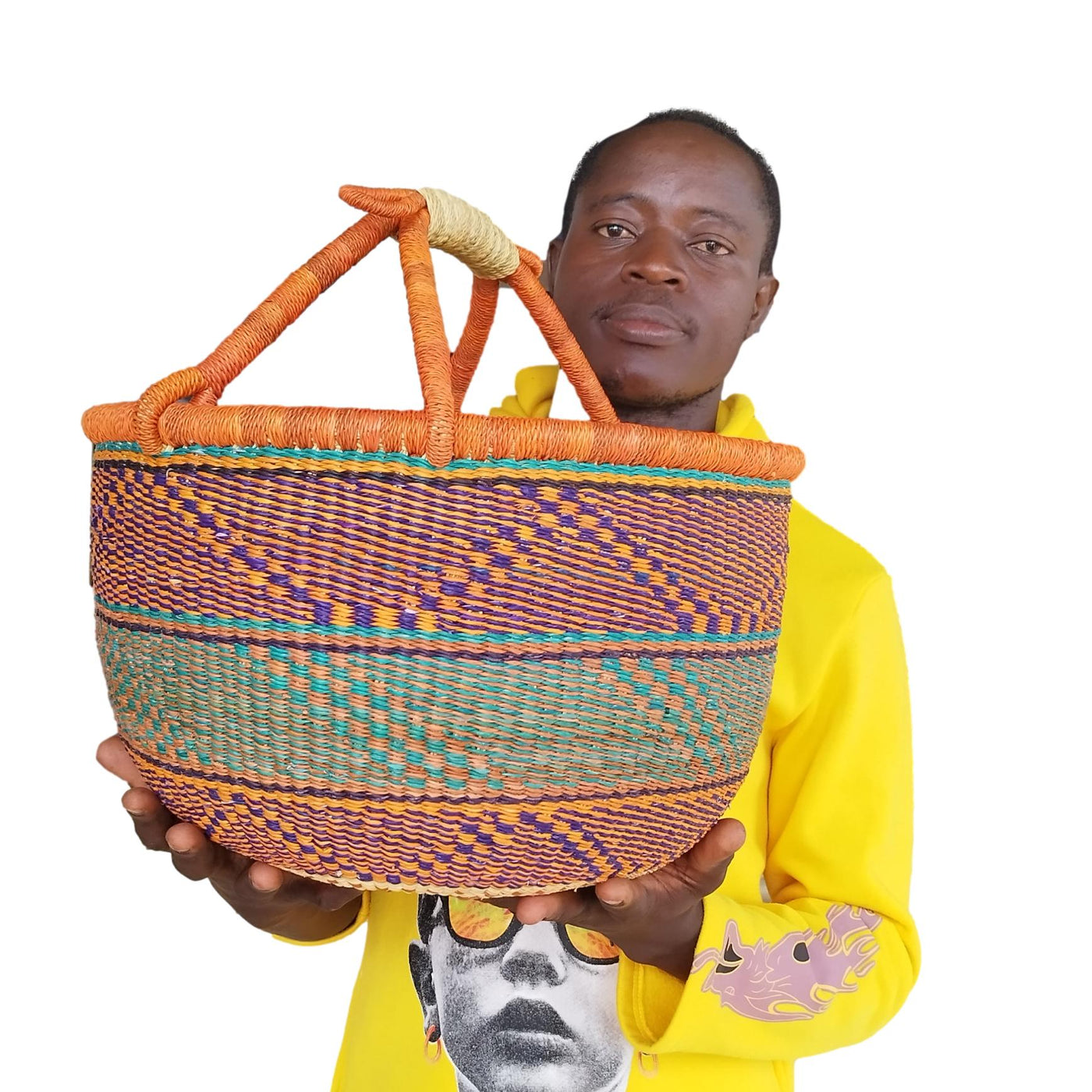 African Bolga Gift Basket, Hand Woven Easter Basket, Fruit Harvest Basket With Handle, French Market Market, Holiday Picnic Baske