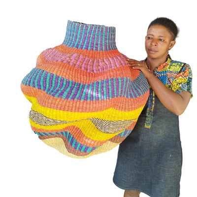 Hand woven African Art Baskets, Unique Home Decor, Woven Plant Basket, Custom Easter Basket, Blanket Basket, Bolga Basket, Storage Basket
