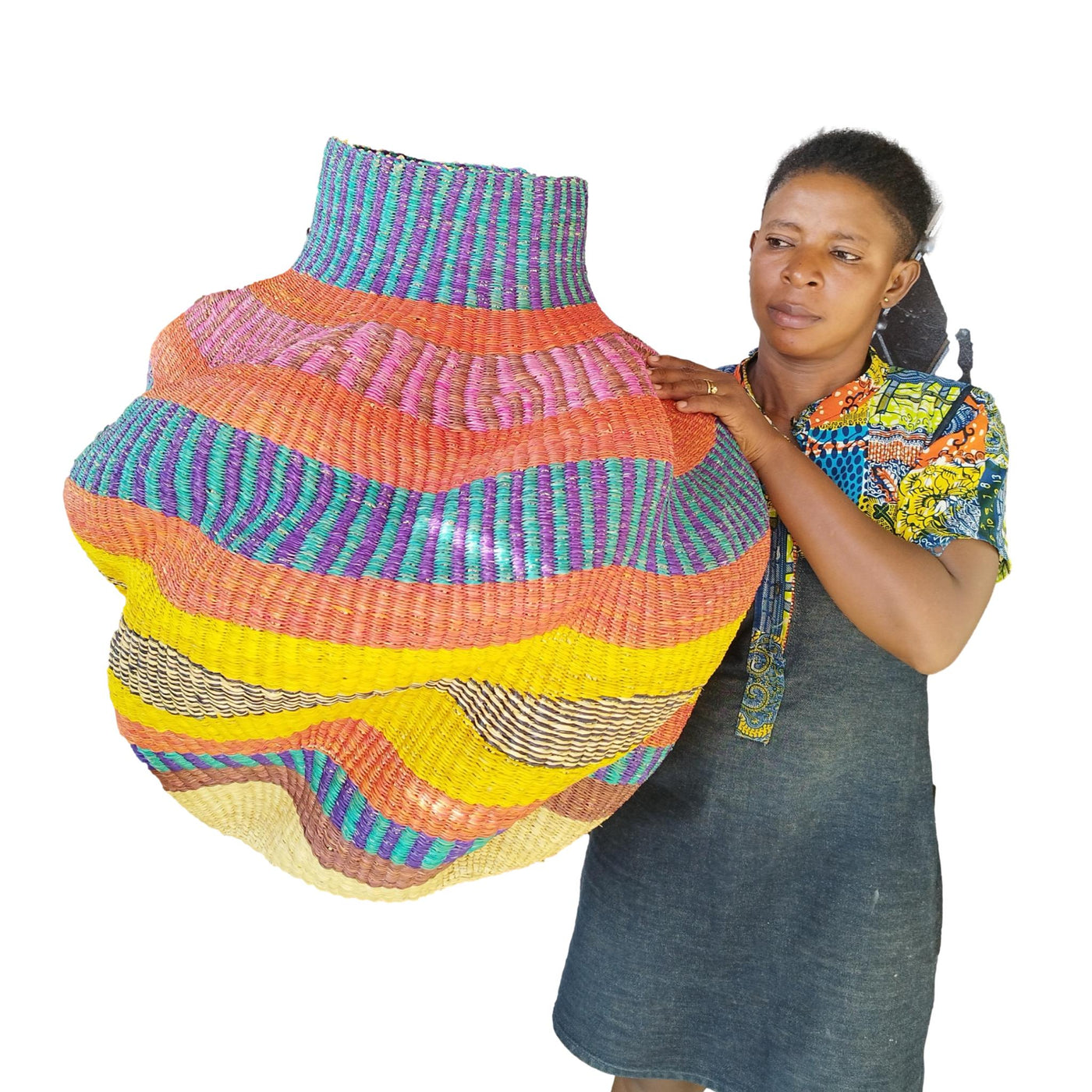 Hand woven African Art Baskets, Unique Home Decor, Woven Plant Basket, Custom Easter Basket, Blanket Basket, Bolga Basket, Storage Basket