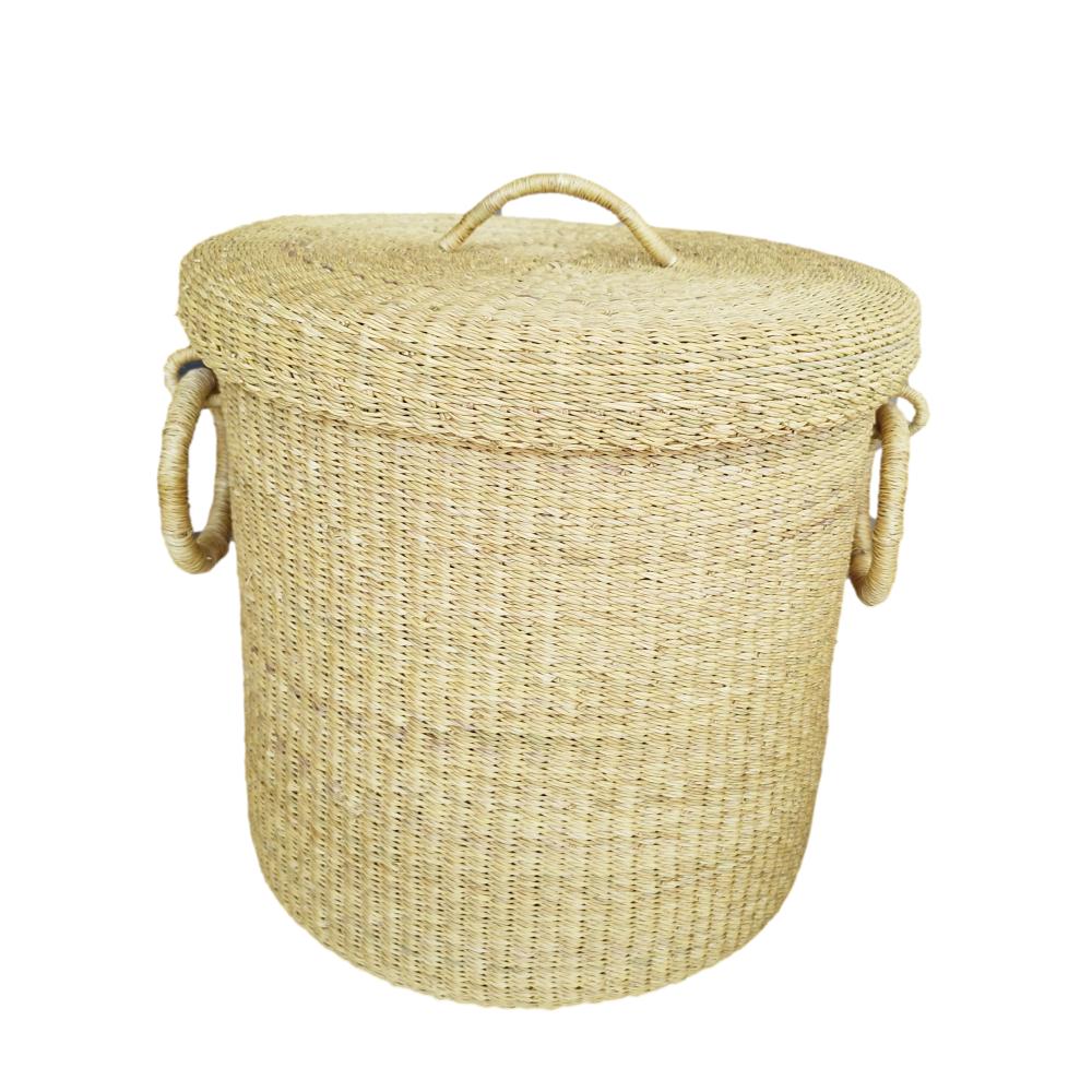 African Laundry Basket with Lid, Large Handmade Woven Laundry Room Decor, Bolga wicker storage Basket