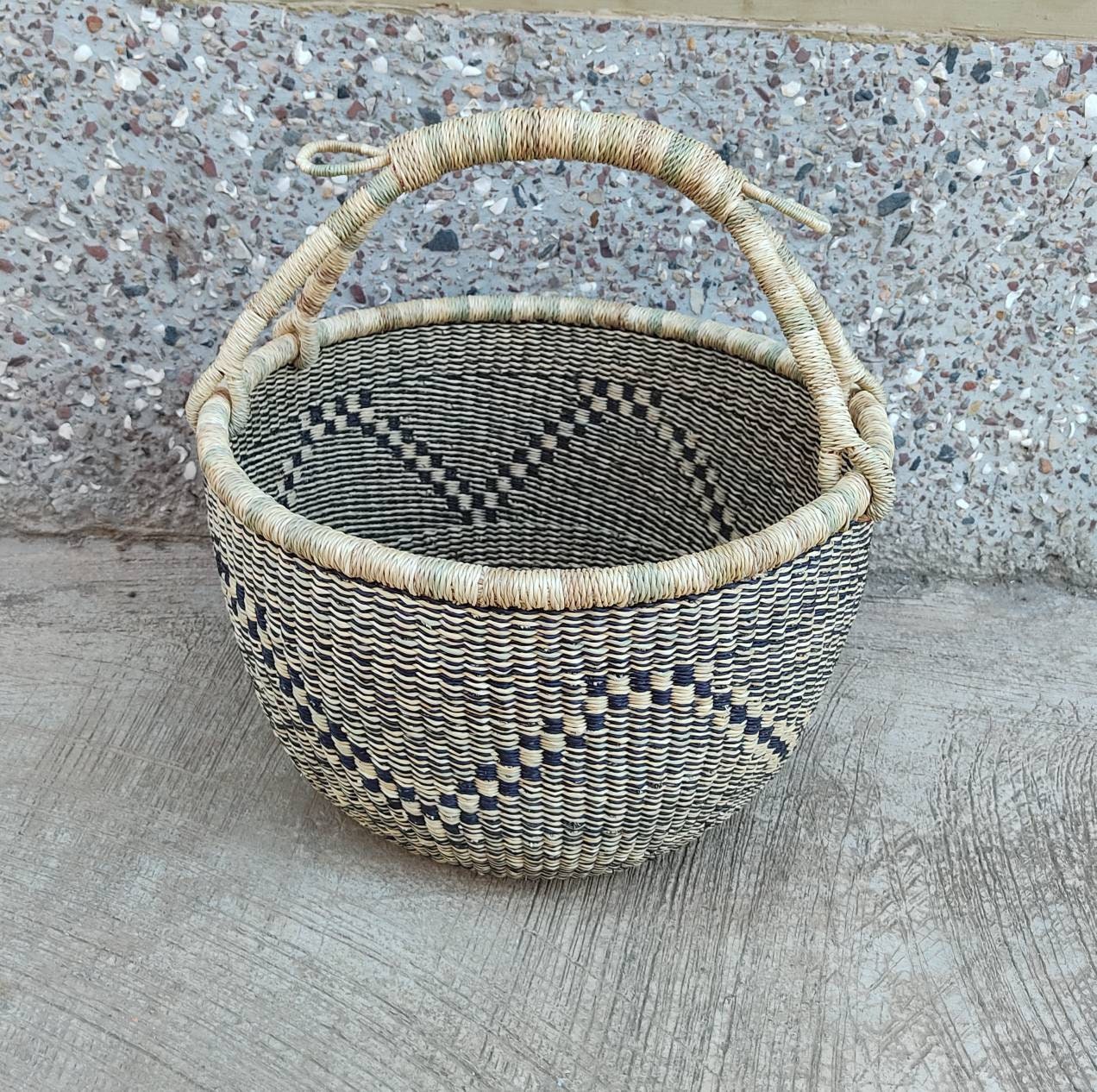 Personalized Flower girl Basket | Large Bolga market basket | Fruit Basket | African Basket - AfricanheritageGH