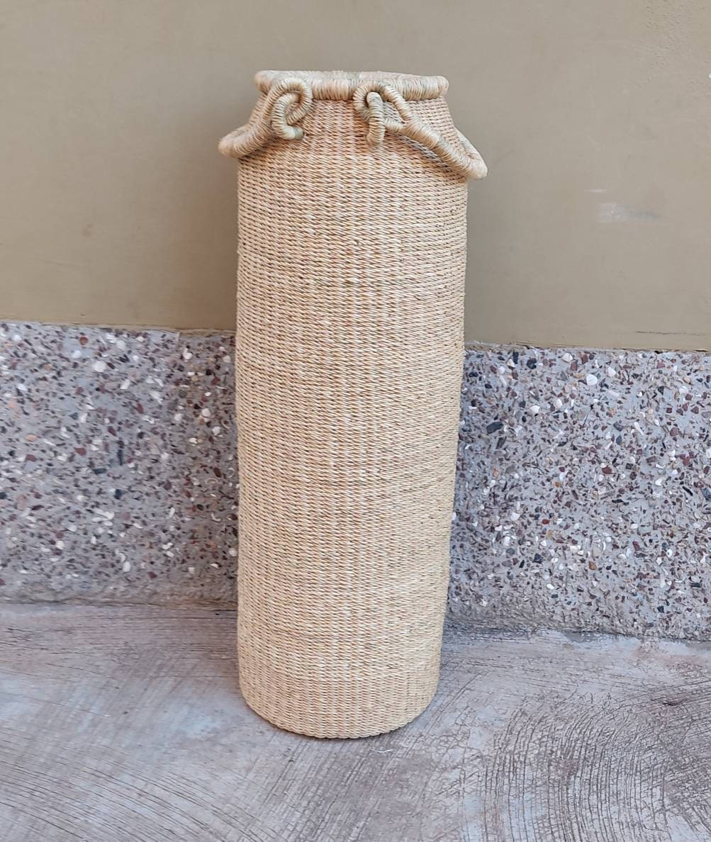 Cylinder Vase | Plant Basket | Tall Vase | Flower Vase | Floor Vase | Ghana Natural Woven Basket - AfricanheritageGH