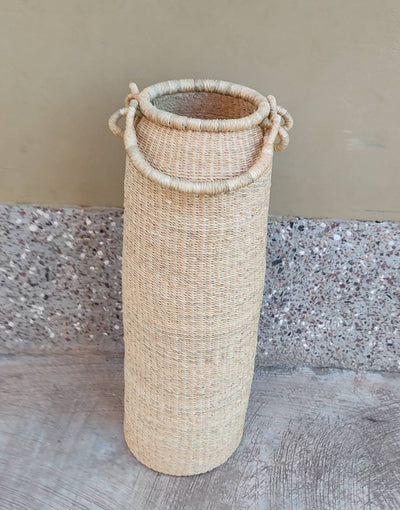 Cylinder Vase | Plant Basket | Tall Vase | Flower Vase | Floor Vase | Ghana Natural Woven Basket - AfricanheritageGH